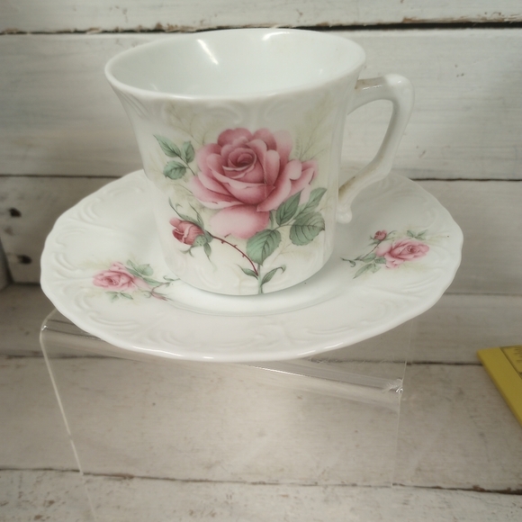 Pink Rose Tea Cup and Saucer by Faust Heirlooms. Farmhouse Cottagecore. - Picture 1 of 9